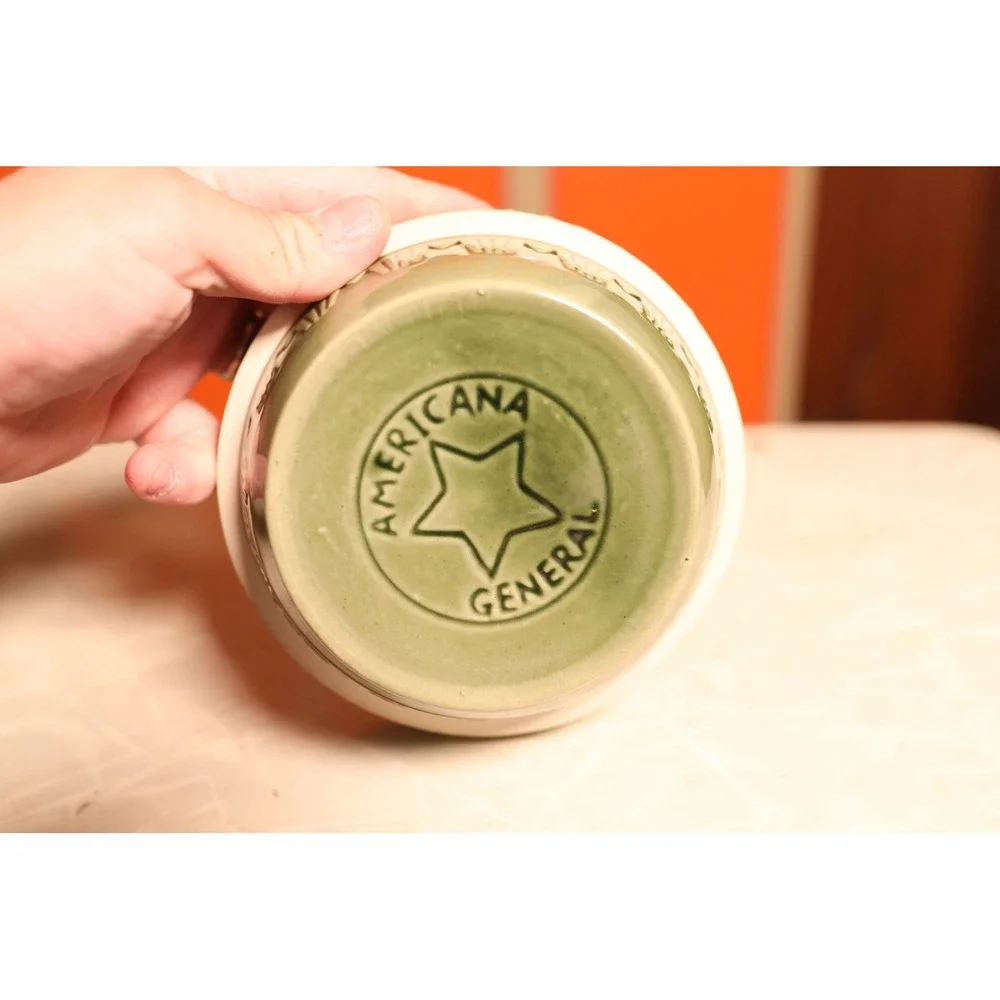 Americana General Sage Green Stoneware Mixing Bowl‎ Embossed Geometric 5.5 Inch